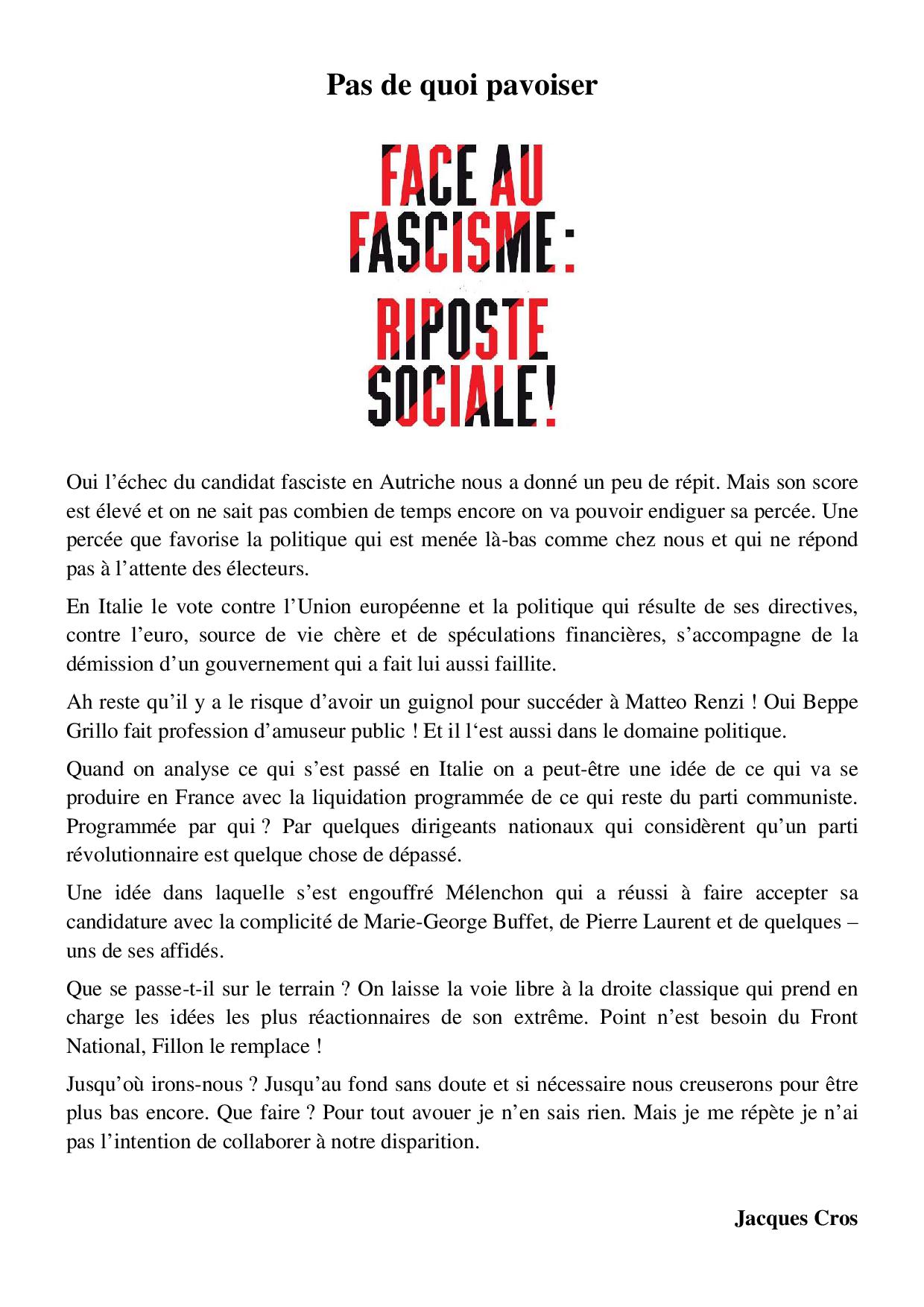 Pas De Quoi Pavoiser Par J Cros